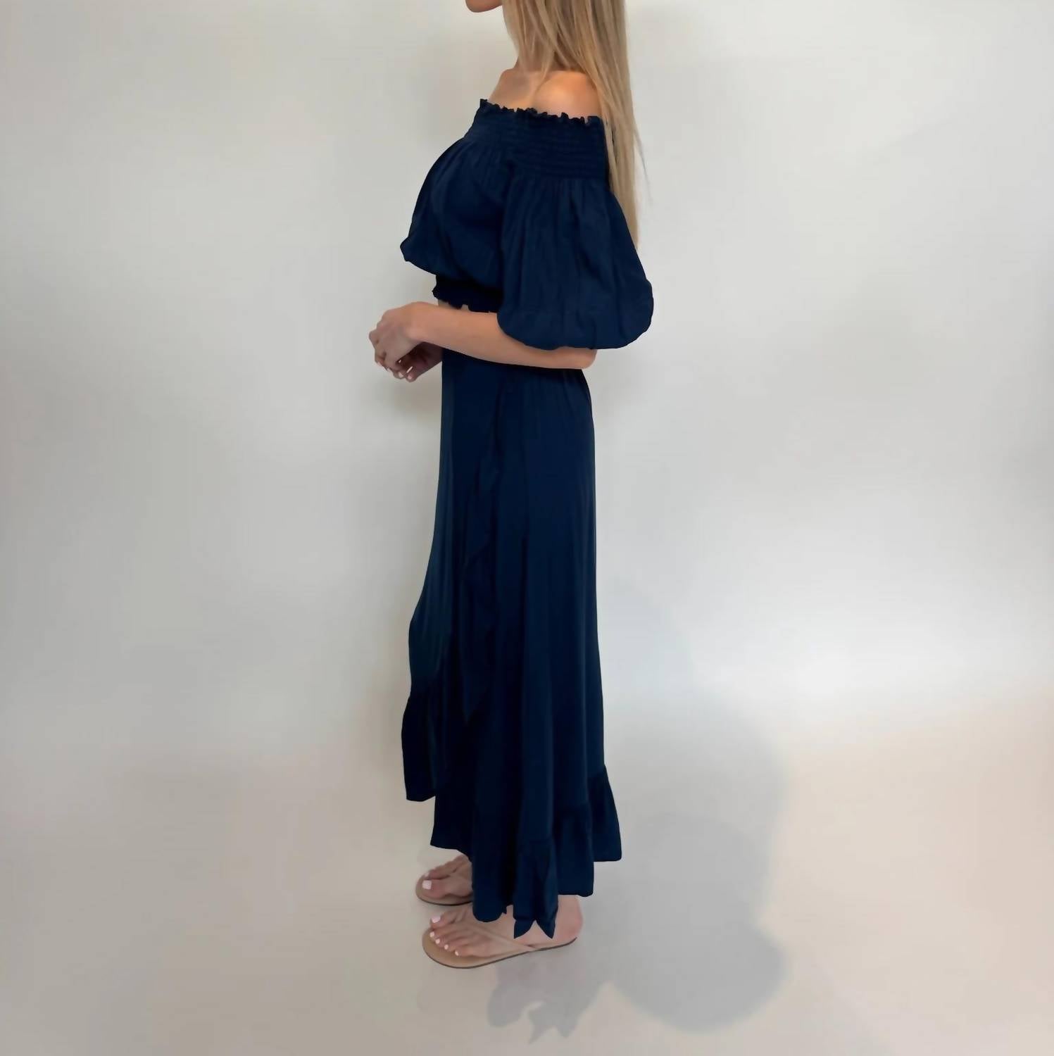 Romi The Brand Leah Off The Shoulder Top in indigo - women's shirt - detail view