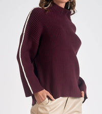 ELAN Mockneck Contrast Stitch Sweater in red - women's sweater