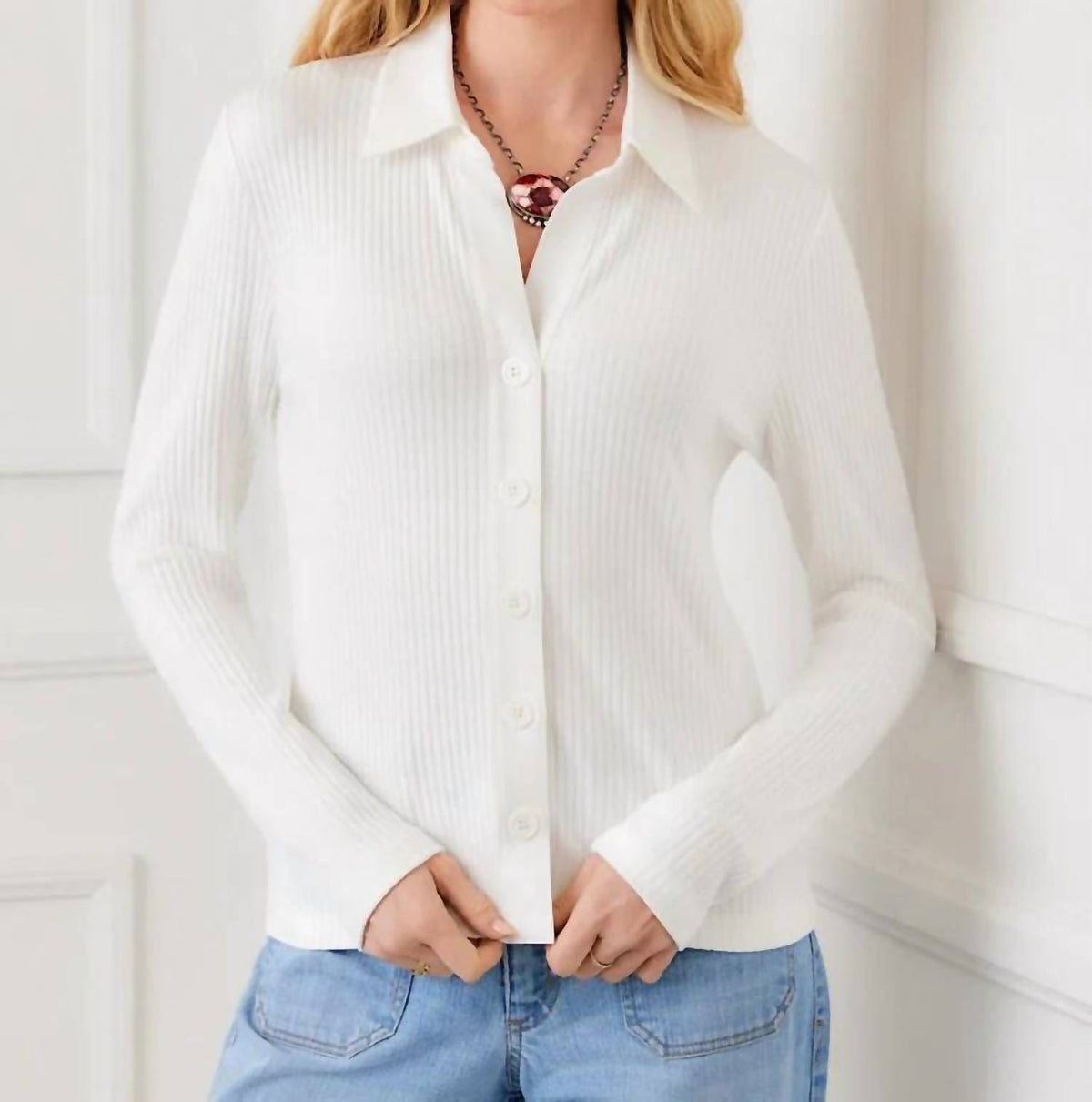 Karen Kane - Ribbed Button Front Top