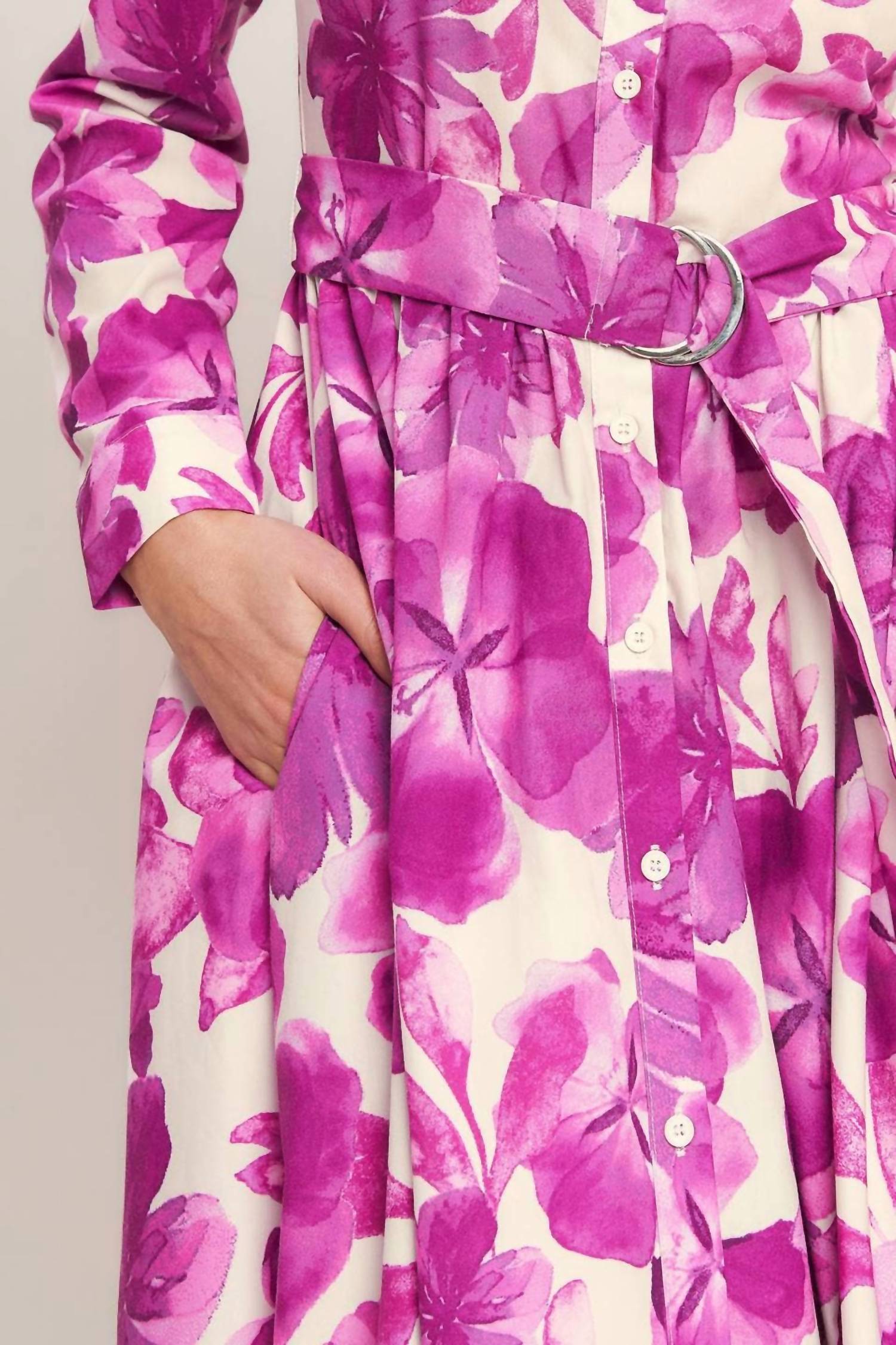 Flying Tomato - Printed Woven Midi Shirt Dress