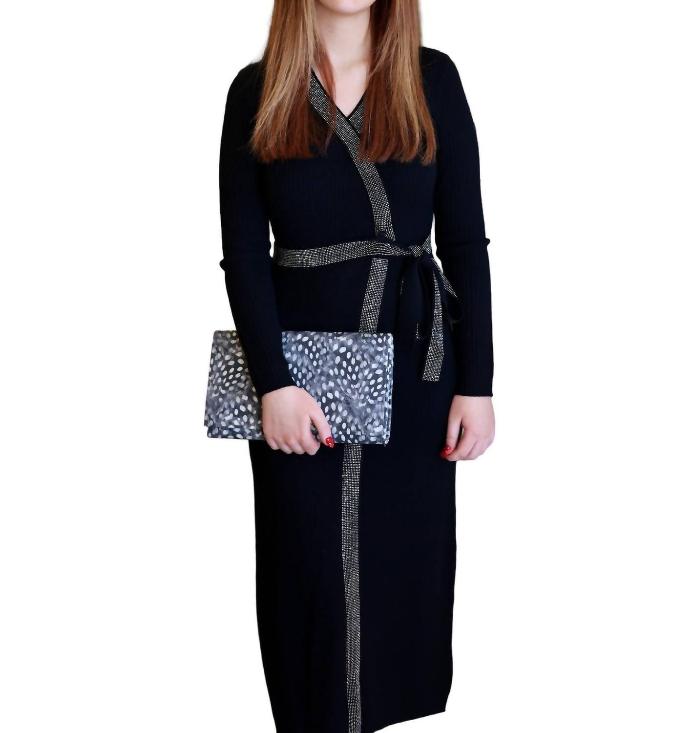 JESSIE LIU Glitter Knit Dress in black - women's dress
