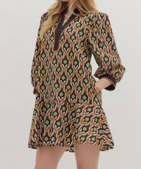 Entro - Geometric Print 3/4 Sleeve Mini Dress