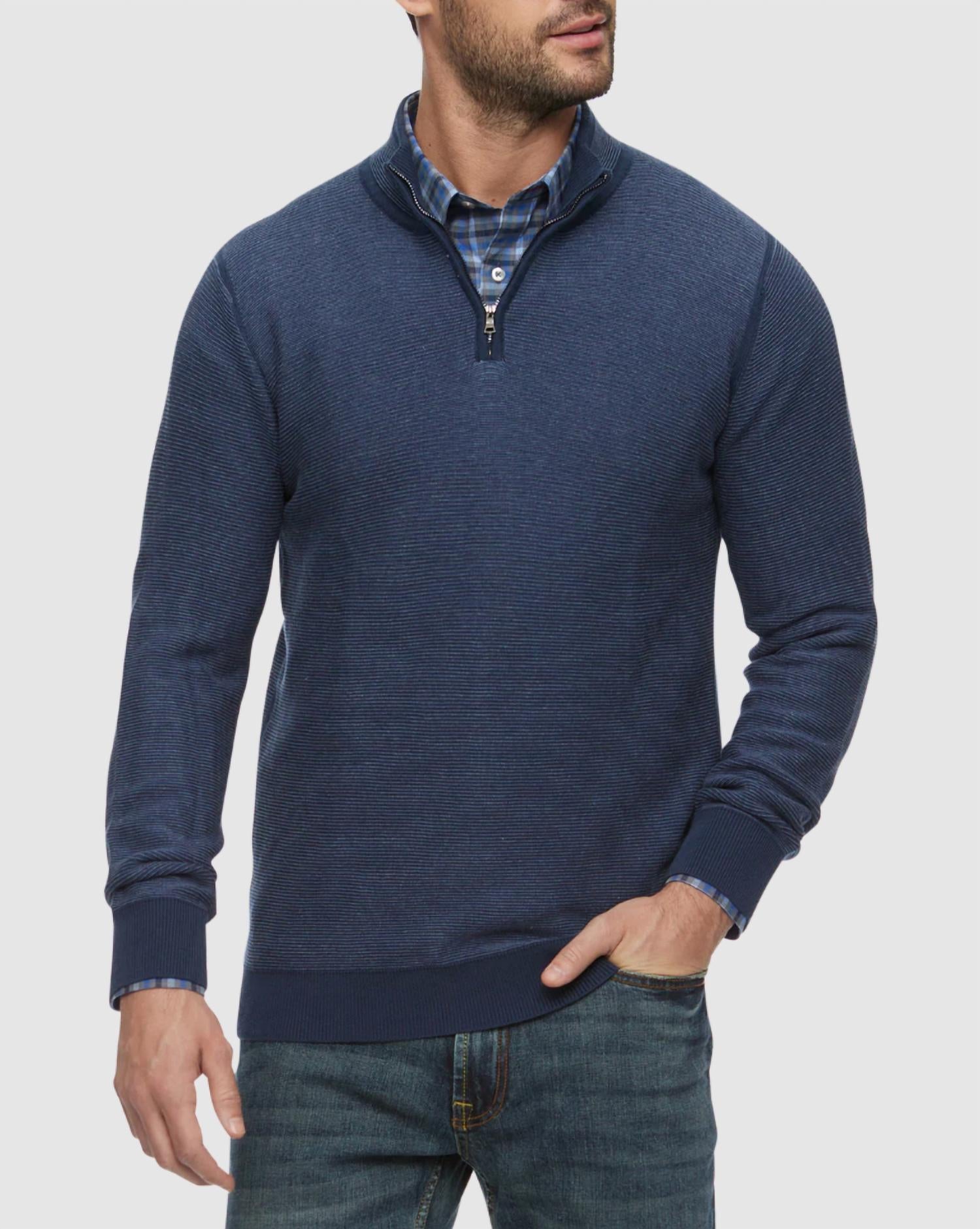 Flags & Anthem - Humphrey Mini Stripe Quarter Zip Sweater - Plus