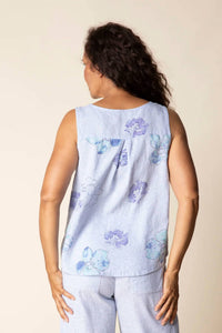 Habitat - Linen Floral Pleat Back Button Tank Top