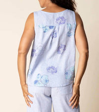 Habitat - Linen Floral Pleat Back Button Tank Top