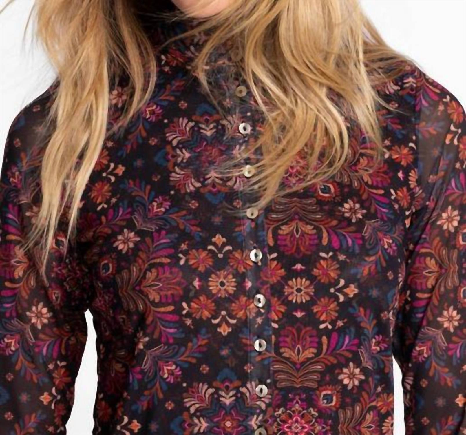 Johnny Was - MESH BUTTON UP MOCK NECK TOP