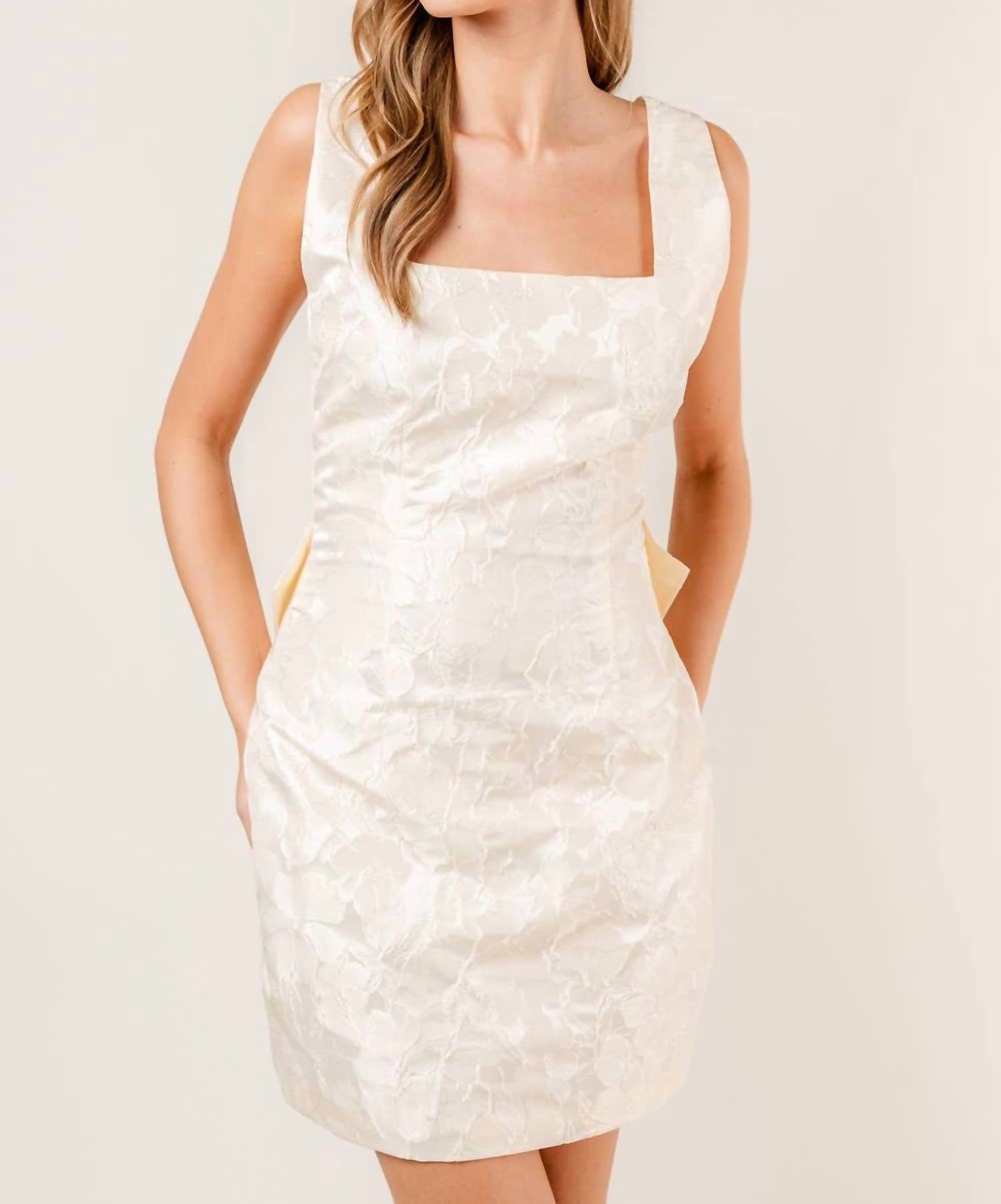 Fore Collection Jolie Floral Bow Back Mini Dress in cream - women's dress