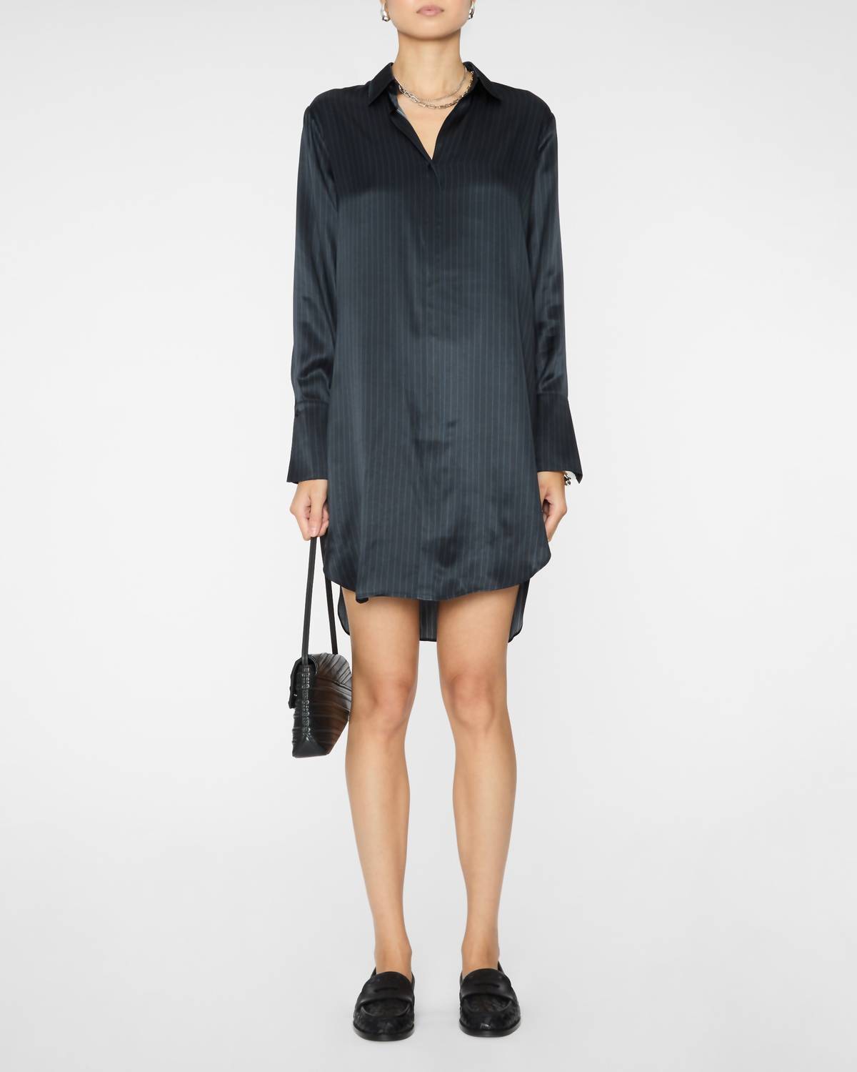 catherine gee Daria Shirt Mini Dress in navy pinstripe - women's dress