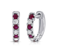 Diana M Jewels - 0.14ct Diamond And 8 Rubbies Huggie Earrings