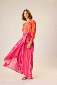 natalie martin Kate Long Sleeve Maxi Dress in sea glass pink coral combo - women's dress - alternate view