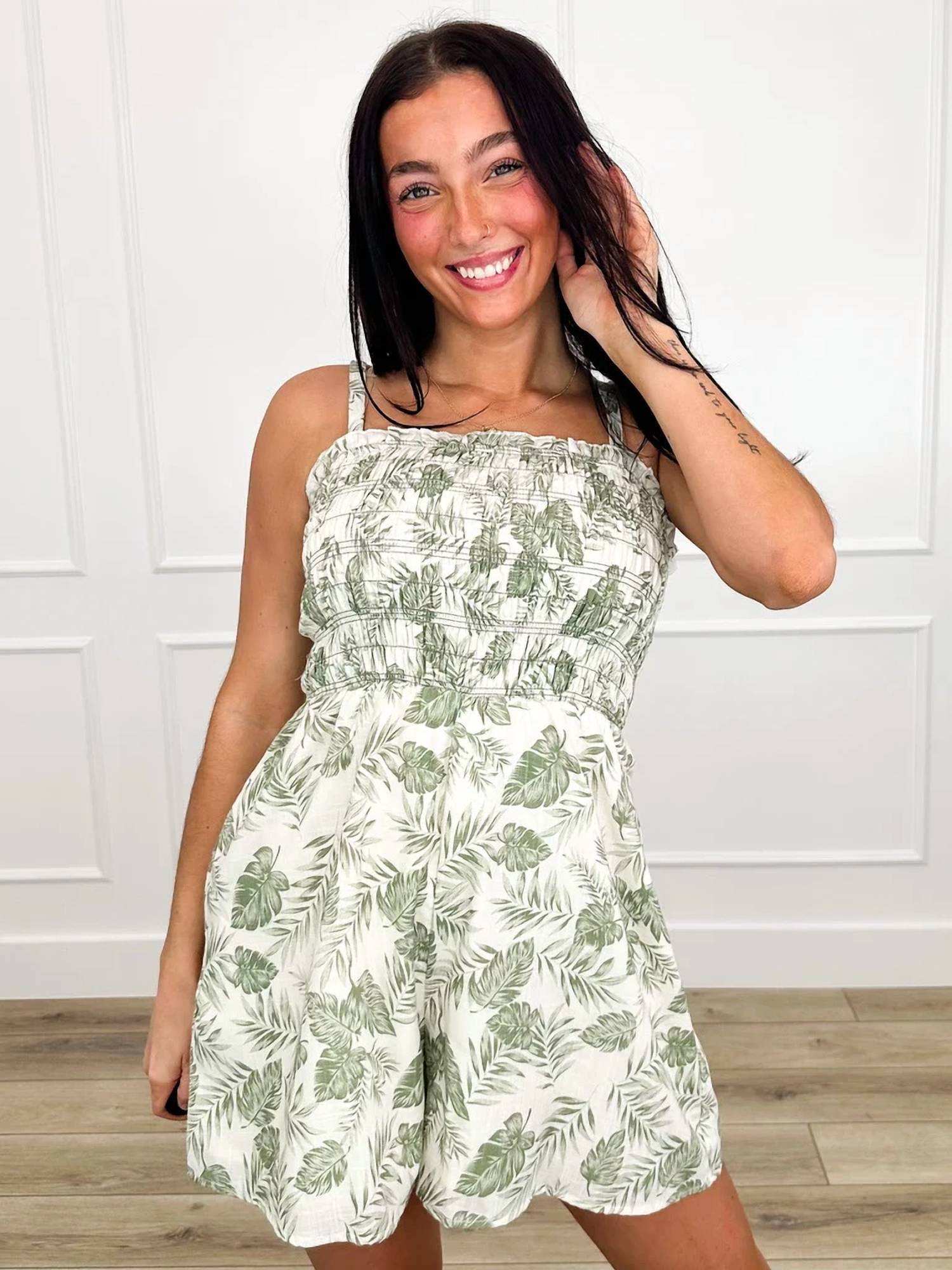 In February - Palm Leaf Smocked Romper