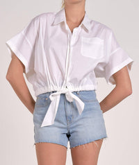 ELAN Tie-front Effortless Top in white - women's blouse