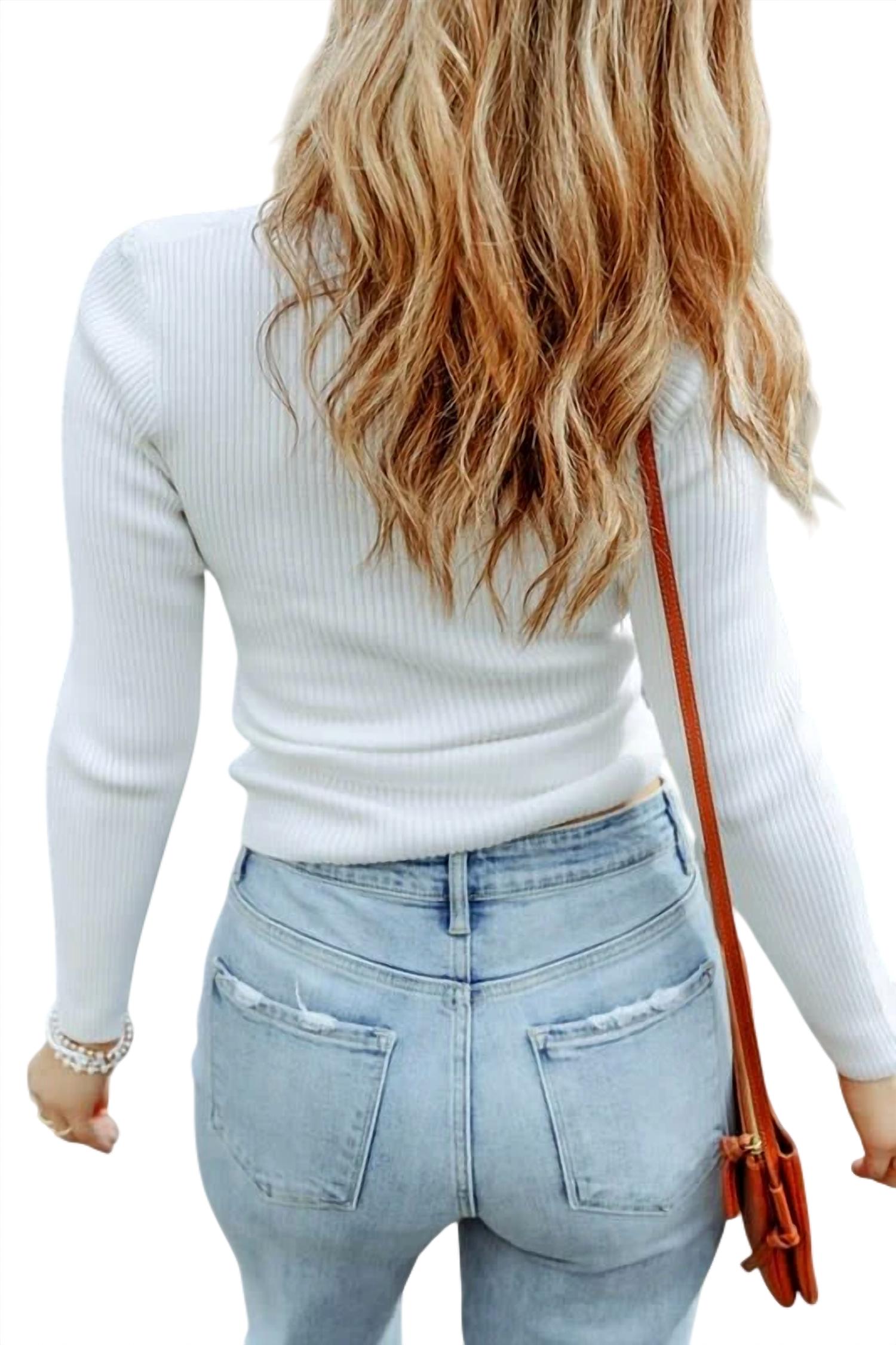 Shewin Inc. - Cable Crossed V Neck Sweater