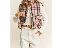 Sweet Generis - Women's Plaid Crop Puffer Vest