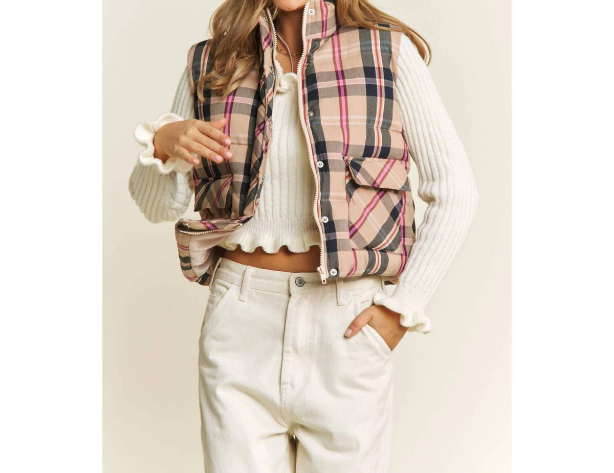 Sweet Generis - Women's Plaid Crop Puffer Vest