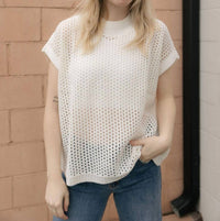 Elan - Open Knit Crew Sweater Top