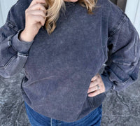 Easel Back Floral Washed Crewneck Sweater in grey - women's sweater - alternate view