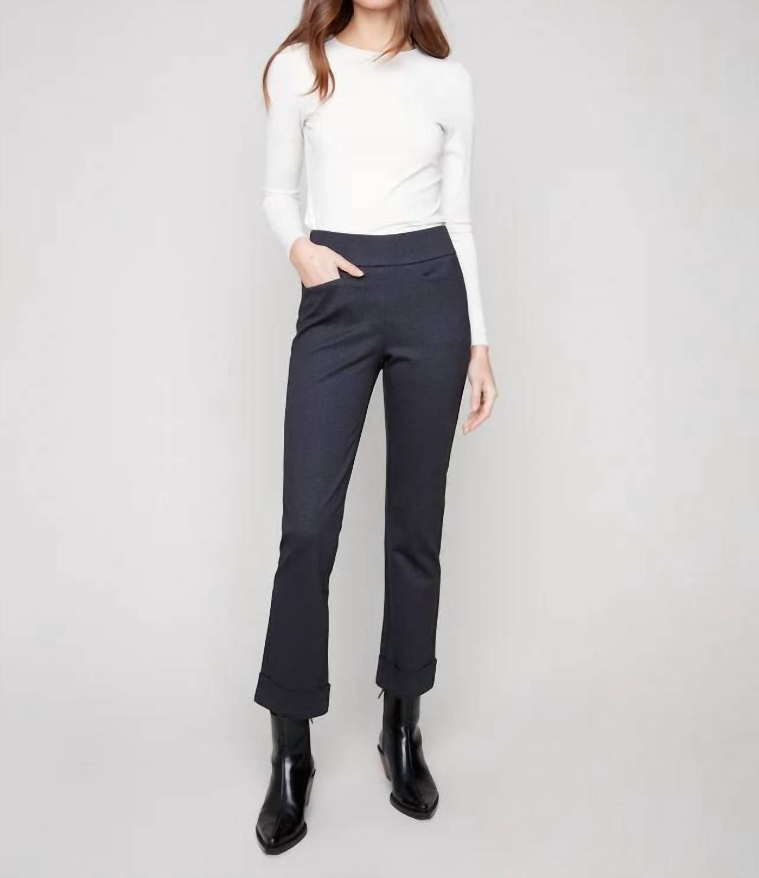 CHARLIE B Rolled Cuff Straight Leg Pants With Pockets in navy - women's pants