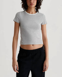 AG Jeans Hutton Crew Neck T-shirt in pencil stripe ex white true black - women's shirt - detail view