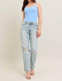 Judy Blue Raina Mid-rise Boyfriend Jean in beige - women's jeans - view 8