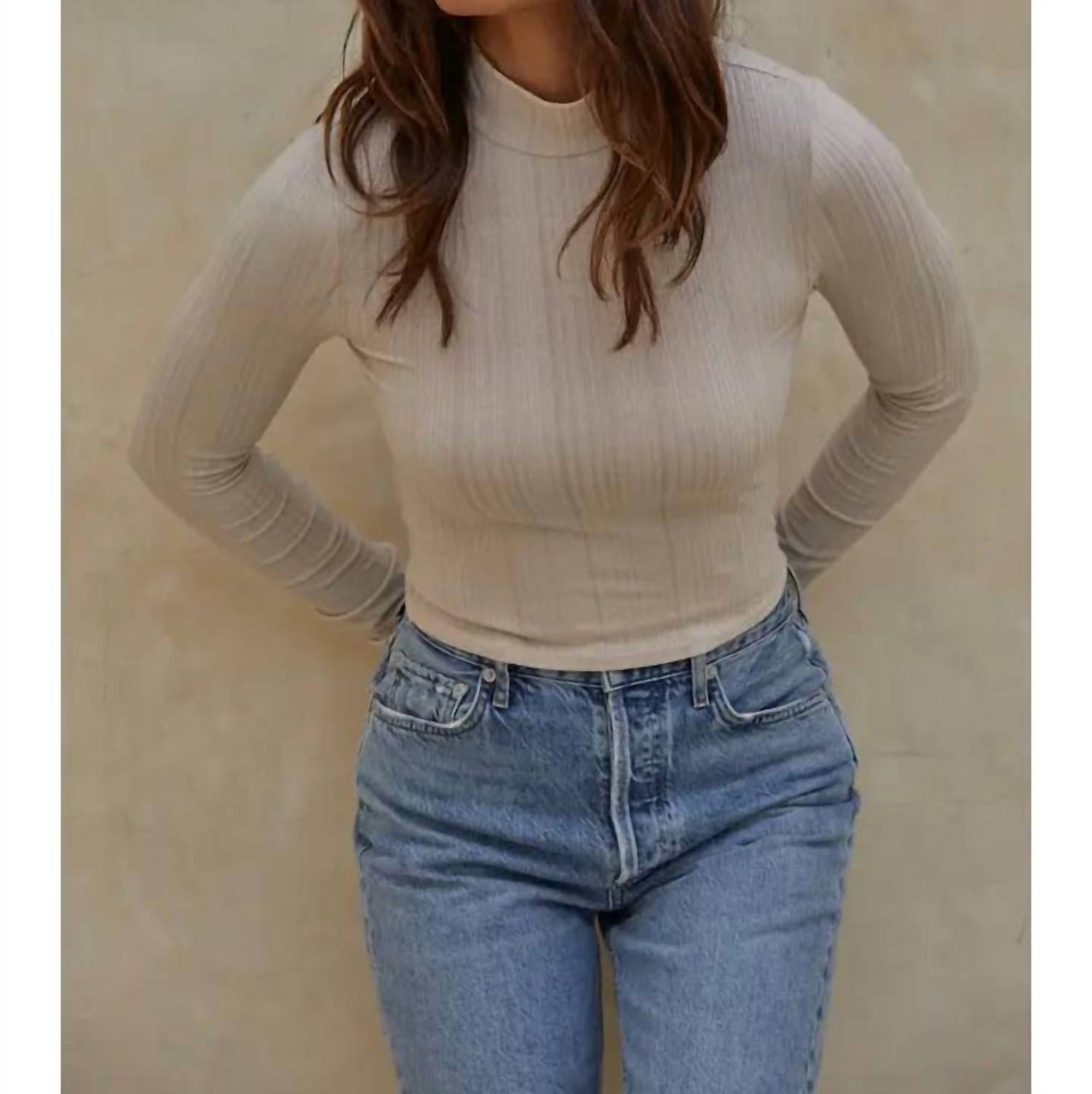 By Together Simply Biased Crop Top in light taupe - women's shirt - view 4