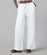 LOLA JEANS Remy Twill Mid Rise Wide Leg Trouser in white - women's pants