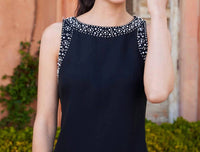 Karen Kane Embellished Sleeveless Mini Shift Dress in black - women's dress - detail view