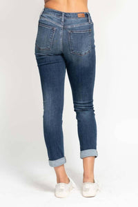 Judy Blue Tonya Cuffed Slim Fit Jeans in blue - women's jeans - detail view