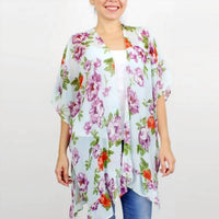 Judson & Company - Floral Print Kimono With Ruffled Sleeves