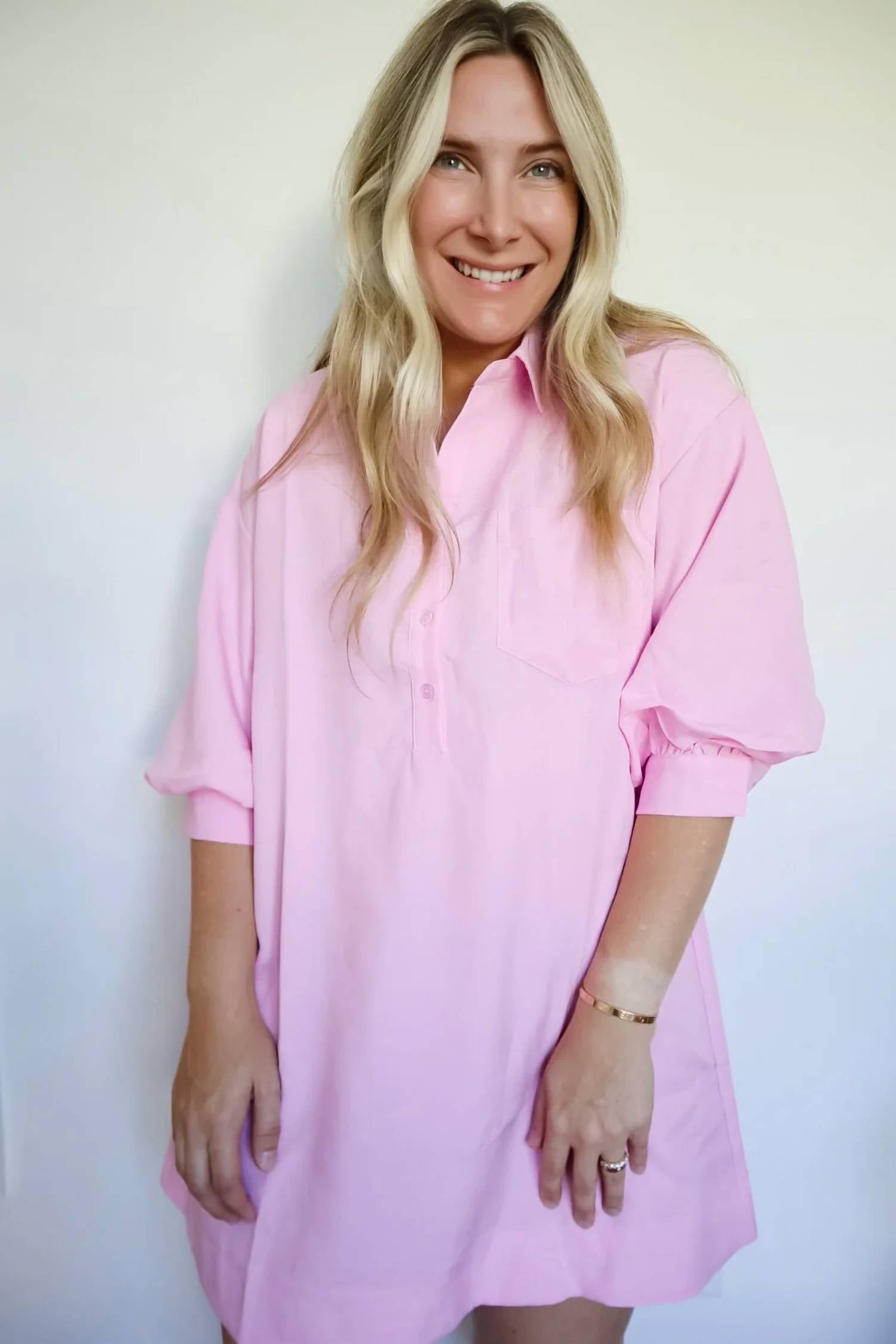 Day + Moon - Essential Puff Sleeve Mini Shirt Dress