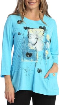 Jess & Jane Love Story Mineral Washed Contrast Cotton Tunic in aqua - women's shirt - detail view