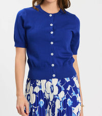 Tyler Boe Kit Cotton Blend Short Sleeve Cardigan in bluing - women's cardigan