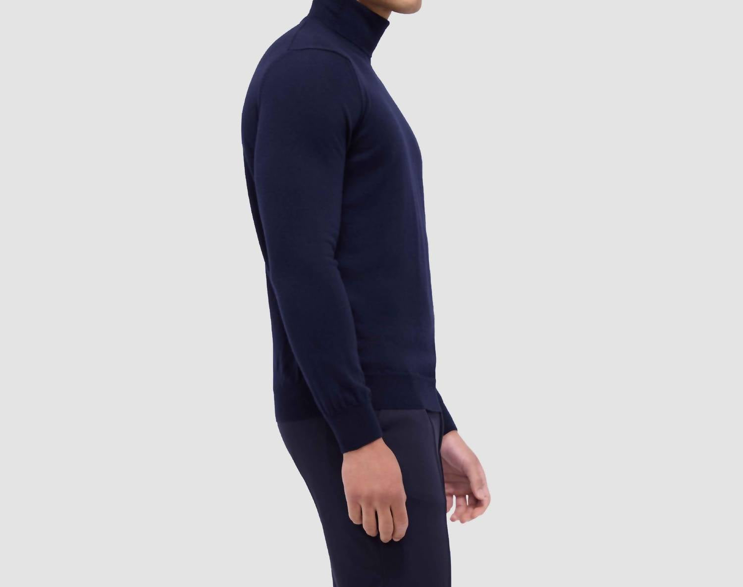 Bugatchi Uomo Wool Turtleneck Sweater in navy - men's sweater - detail view