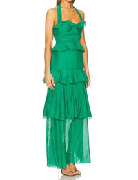 line and dot Cari Halter Maxi Dress in kelly green - women's dress - detail view