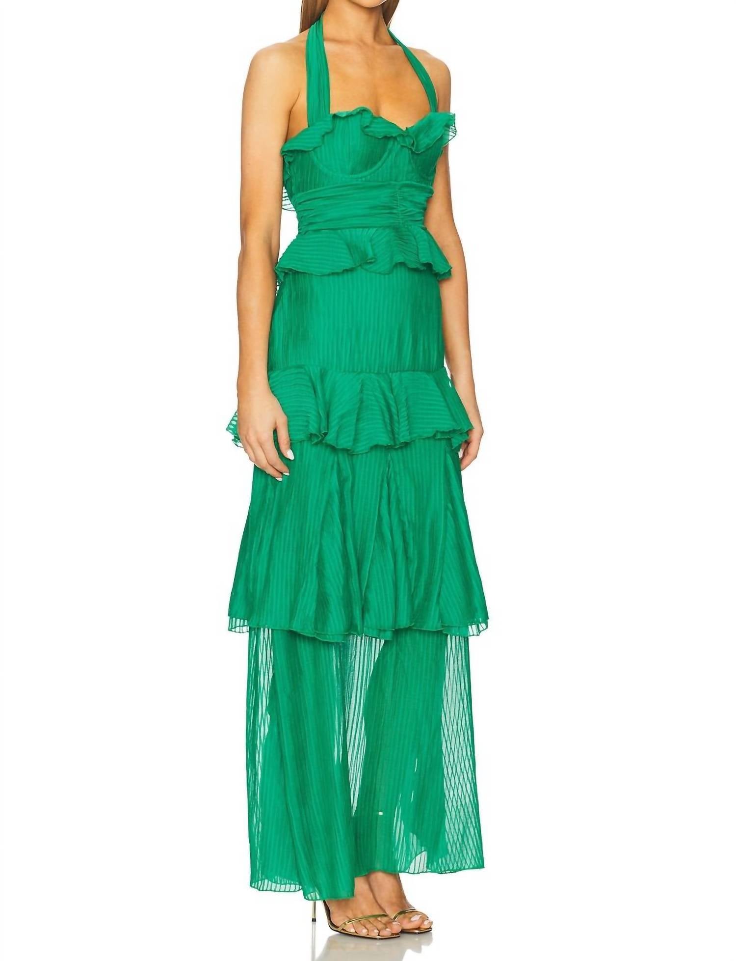 line and dot Cari Halter Maxi Dress in kelly green - women's dress - detail view