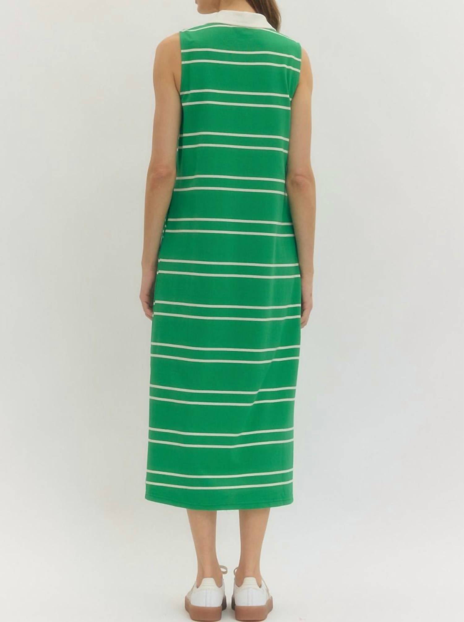 entro Polo Stripe Midi Dress in green - women's dress - detail view