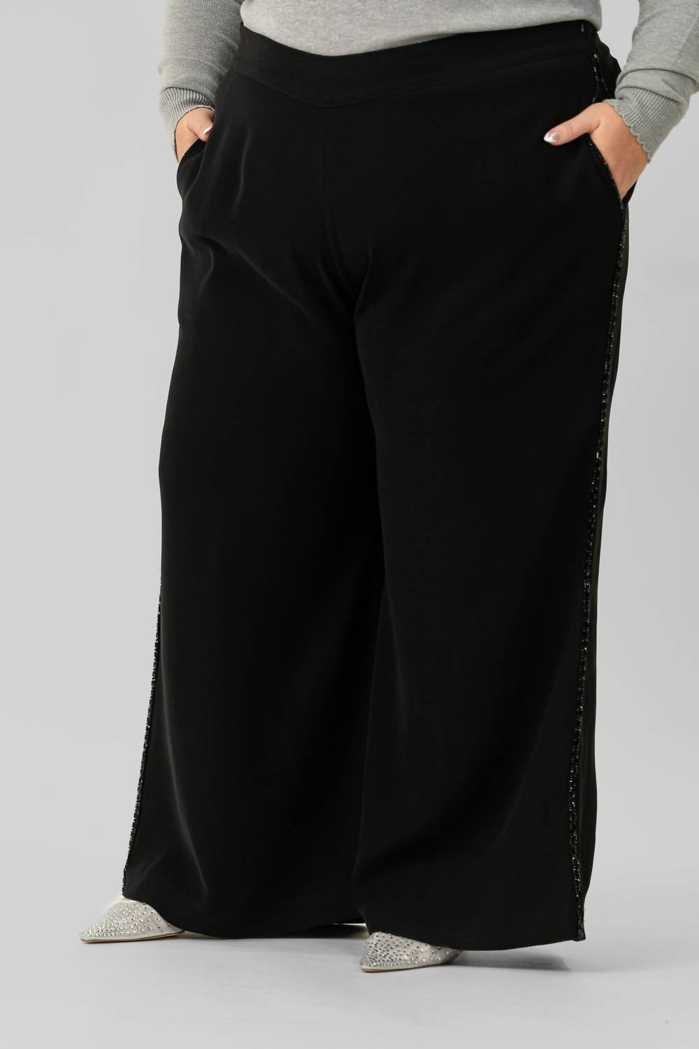 La Fuori - Wide Leg Sequin Stripe Pants - Plus