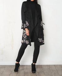Paparazzi - Faux Suede Embroidered Drape Front Bell Sleeve Jacket