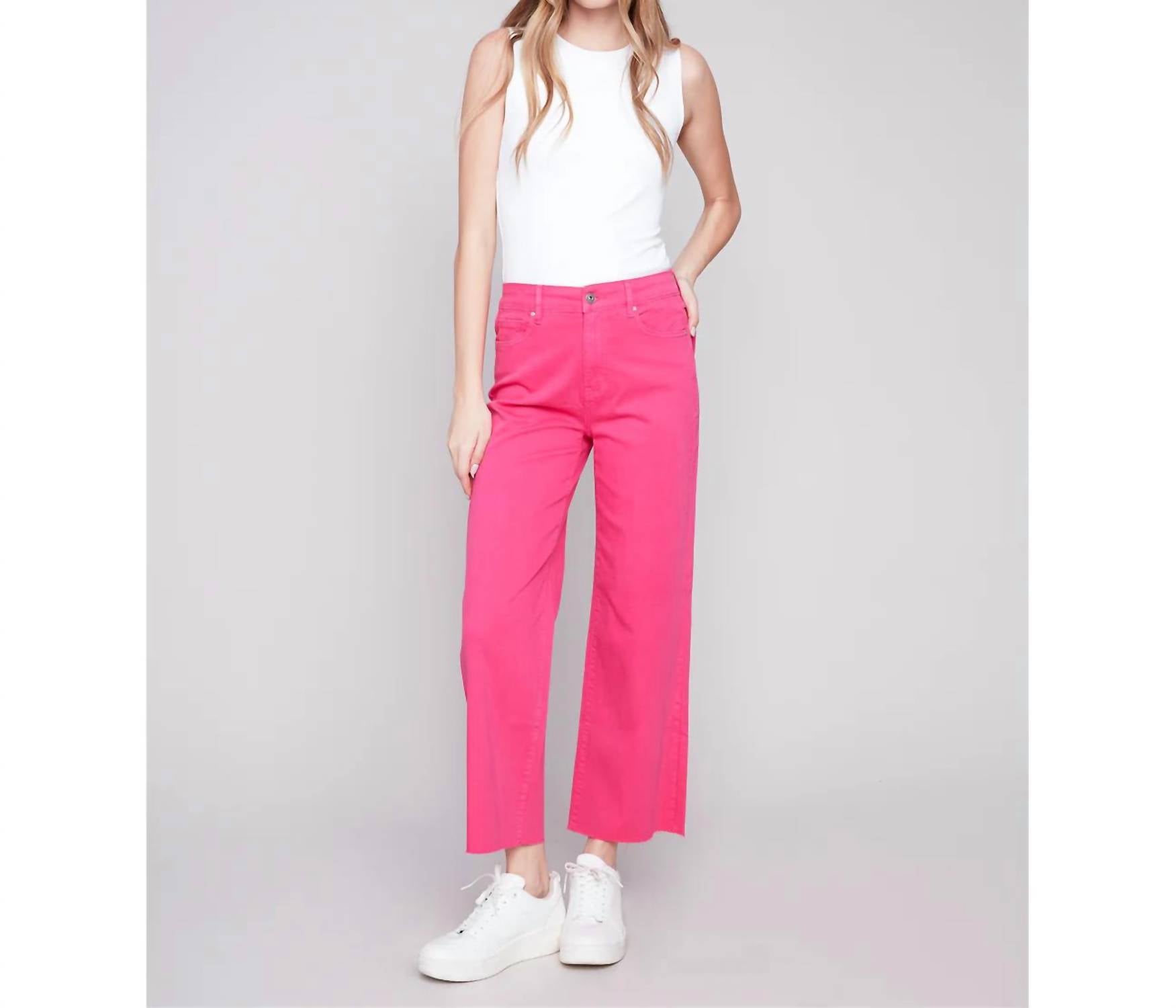 CHARLIE B Wide Leg Jean in punch pink - women's jeans