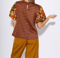 Ivy Jane Floral Flair Puff Sleeve Top in brown - women's blouse - alternate view
