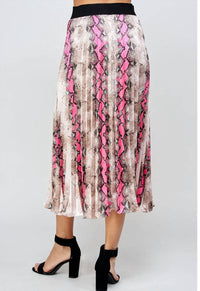 SEE AND BE SEEN Animal Print Pleats Midi Skirt in hot pink - women's skirt - detail view