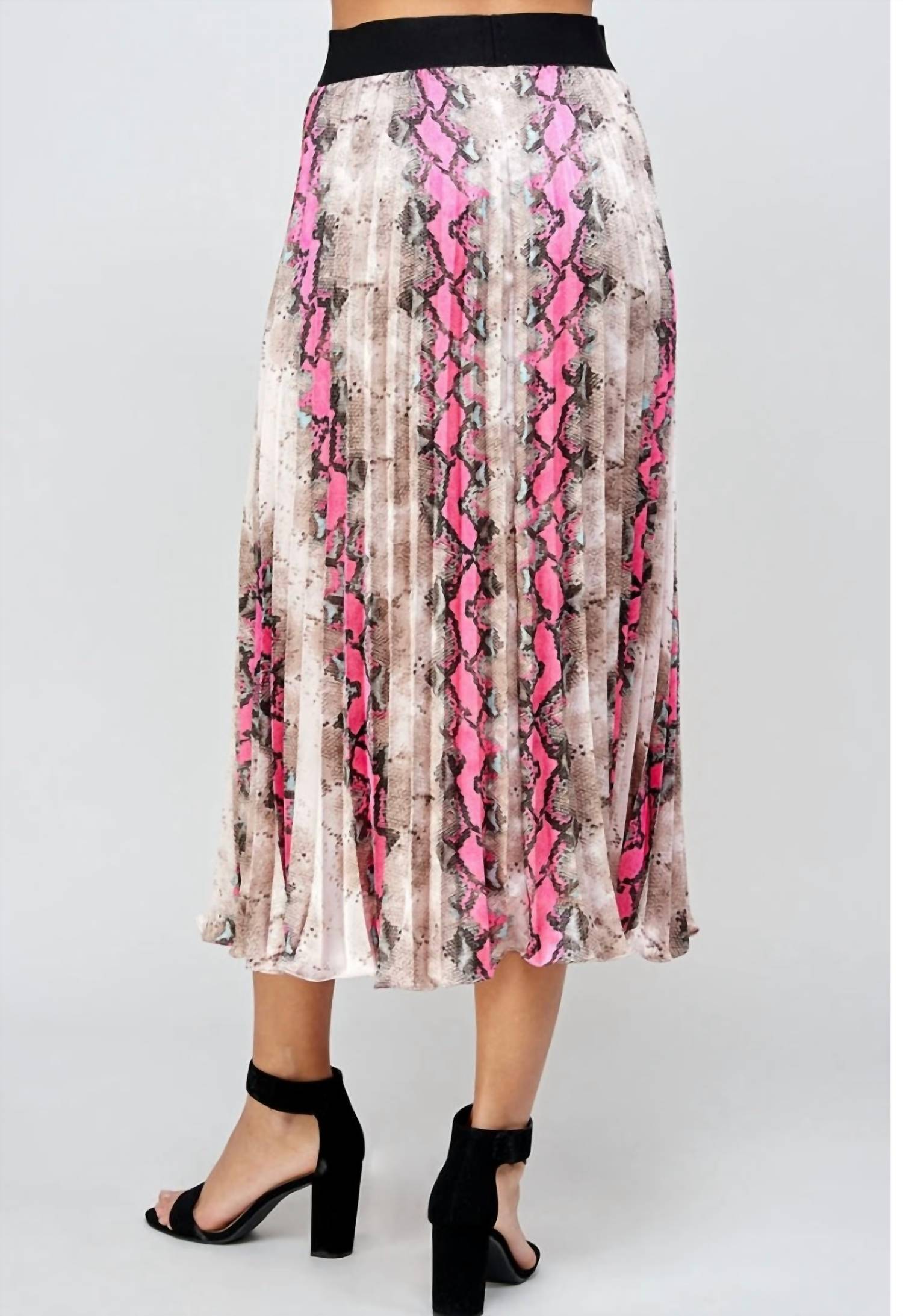 SEE AND BE SEEN Animal Print Pleats Midi Skirt in hot pink - women's skirt - detail view