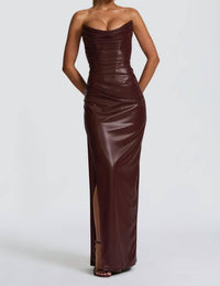 Babyboo Alba Faux Leather Maxi Dress in burgundy - women's dress