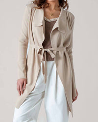 Urban Daizy Draped Front Long Sleeve Waist Tie Cardigan in taupe - women's cardigan