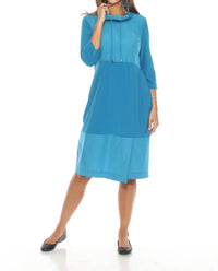 Joseph Ribkoff - Drawstring Cowl Neck Shift Midi Dress