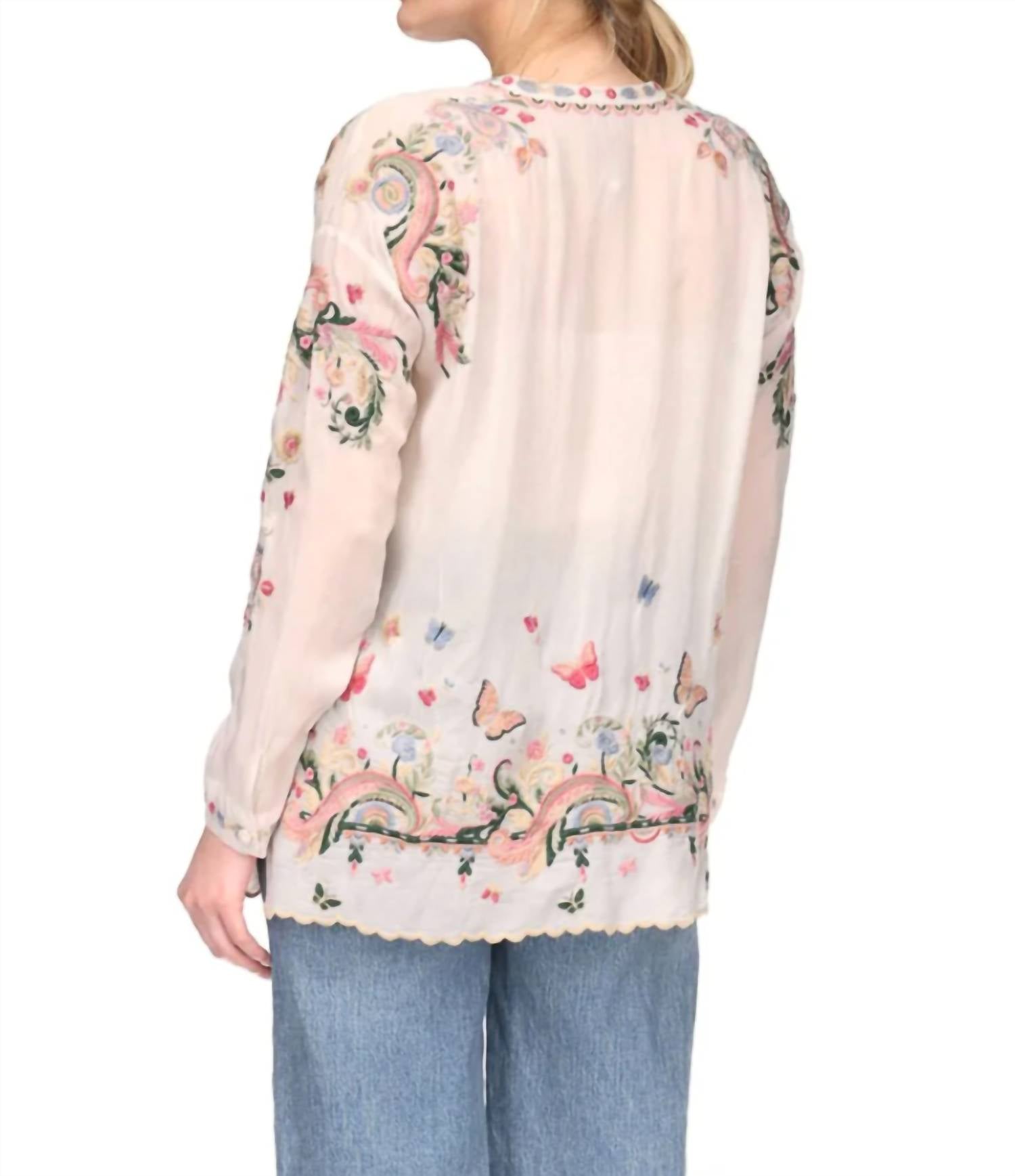 Johnny Was Sami Embroidered Tunic Top in puglia - women's shirt - detail view