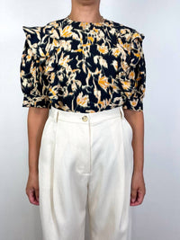 Ulla Johnson Carmen Short Sleeve Blouse in tourmaline - women's blouse
