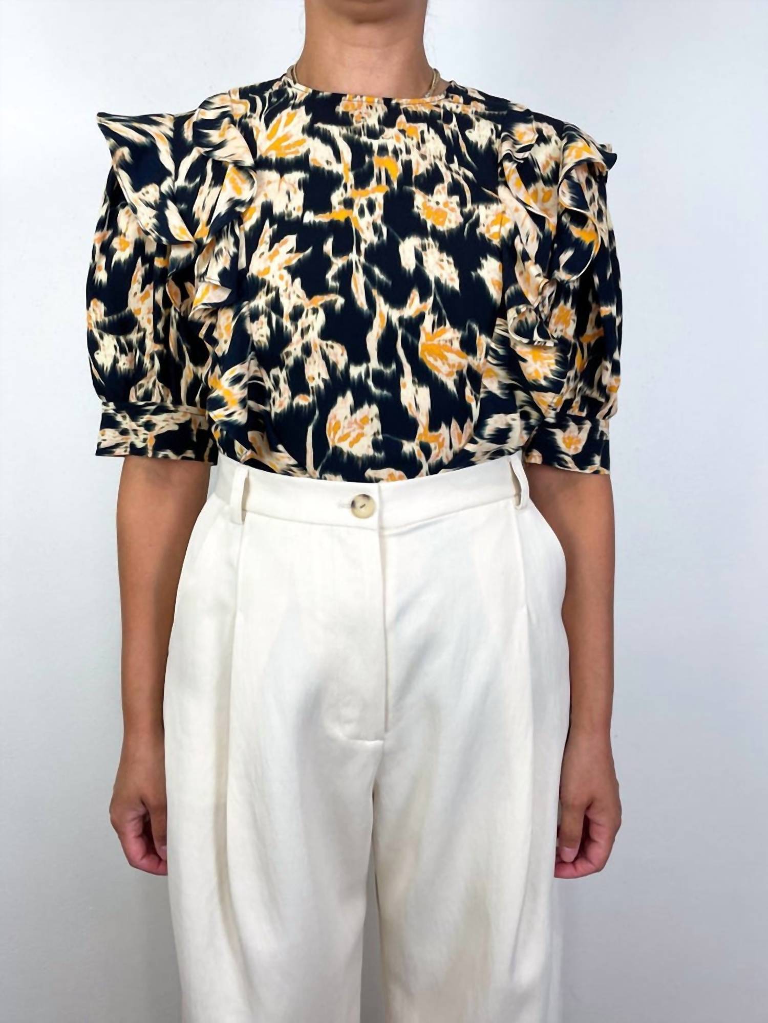 Ulla Johnson Carmen Short Sleeve Blouse in tourmaline - women's blouse