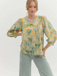 Entro - Printed Peter Pan Collar Top