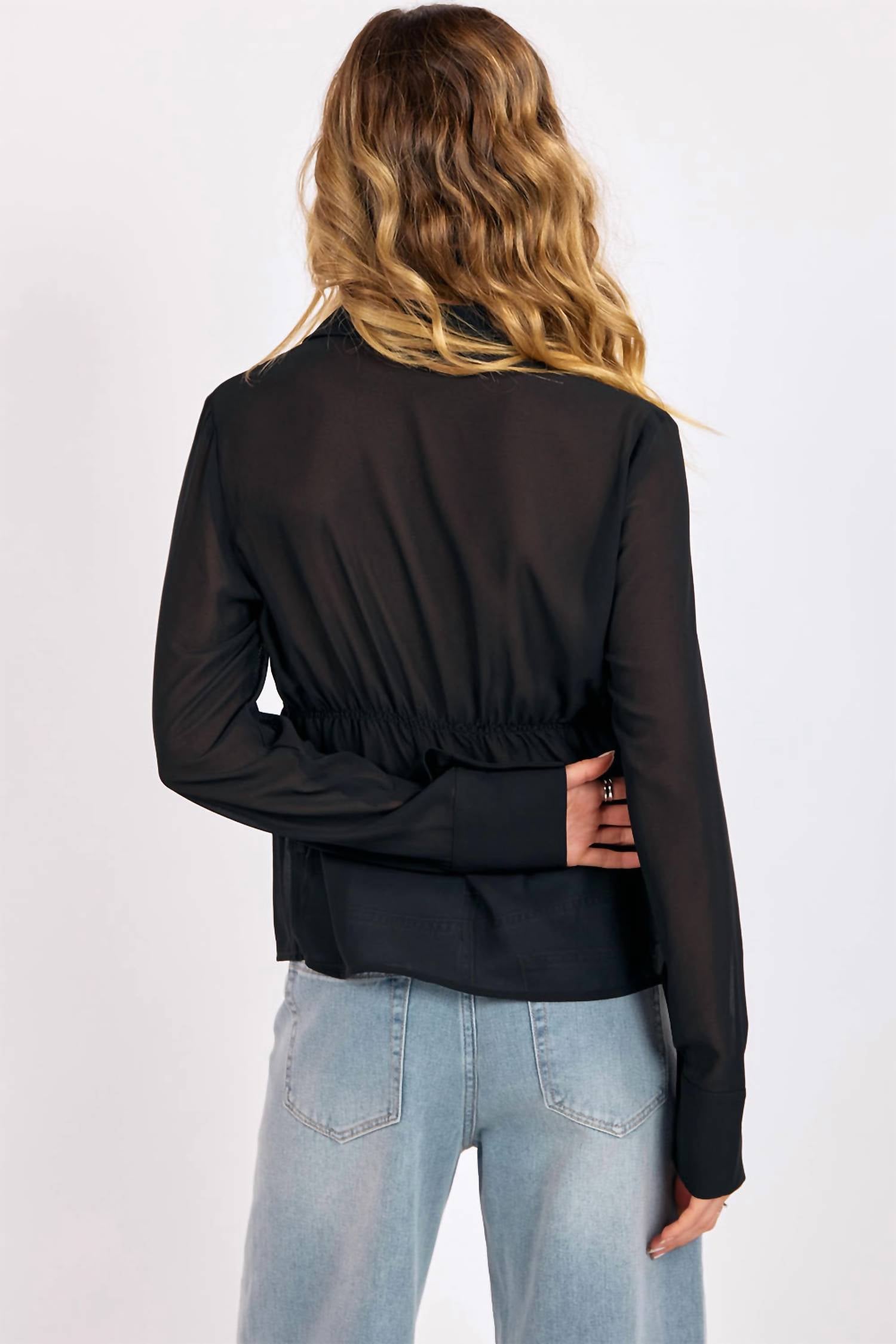 SAGE THE LABEL MEMBERS ONLY SHEER BLOUSE in black - women's blouse - alternate view